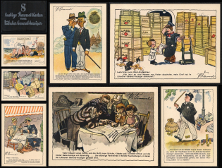 Lubeck General Newspaper, Germany, Stock of Rare Cinderellas, Non-postal Stamps, Labels, Advertising, Charity, Propaganda, 8 Funny Postcards