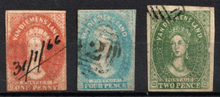1857-58 Tasmania, Commonwealth of Australia (Mi. 9 - 11, Canceled, CV $60)