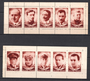 1937 'Broken Wings' French Benevolent Association of Aviators, Stock of Cinderellas, Non-Postal Stamps, Labels, Advertising, Charity, Propaganda, Strips (Full Set)