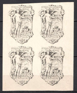 1907 General Conference Reggio Emilia, Italy, Stock of Cinderellas, Non-Postal Stamps, Labels, Advertising, Charity, Propaganda, Block of Four