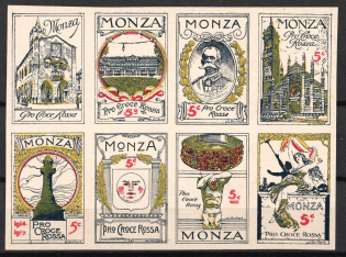 Red Cross, Monza, Italy, Stock of Cinderellas, Non-Postal Stamps, Labels, Advertising, Charity, Propaganda, Block