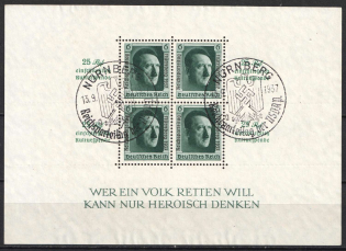 1937 Third Reich, Germany, Souvenir Sheet (Mi. Bl. 11, Special Cancellation NUREMBERG, CV $80)