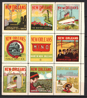 New Orleans, United States, Stock of Cinderellas, Non-Postal Stamps, Labels, Advertising, Charity, Propaganda, Block