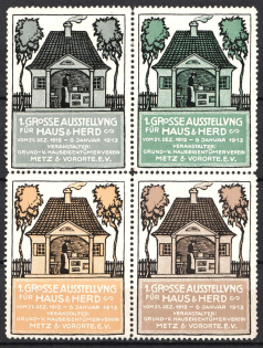 1913 Great Exhibition for Home and Stoves, Germany, Stock of Rare Cinderellas, Non-postal Stamps, Labels, Advertising, Charity, Propaganda, Block of Four