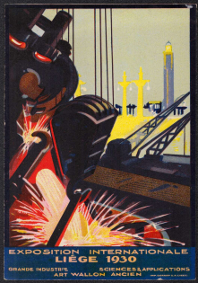 1930 International Exhibition, Large Industry, Walloon Art, Science, Liege, Belgium, Stock of Cinderellas, Non-Postal Stamps, Labels, Advertising, Charity, Propaganda, Postcard