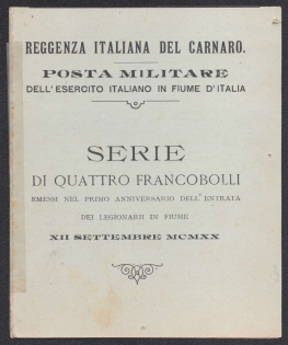 1920 Anniversary of the Entry of the Legionnaires into Fiume, Military Post, Fiume, Italy, Stock of Cinderellas, Non-Postal Stamps, Labels, Advertising, Charity, Propaganda, Booklet