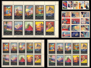 New Zeland, Australia, Stock of Cinderellas, Non-Postal Stamps, Labels, Advertising, Charity, Propaganda, Blocks