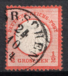 1872 1/2gr German Empire, Small Breast Plate, Germany (Mi. 3, Canceled, CV $70)