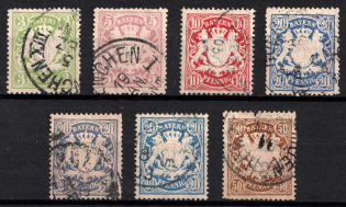 1888-1900 Bavaria, Germany (Mi. 54 B - 59 B, Canceled, CV $160)