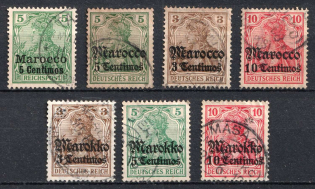 1900-19 German Offices in Morocco, Germany (Mi. 8 I, 22, 34, 36, 46 - 48, Canceled)