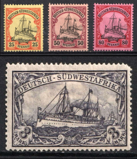 1901 South West Africa, German Colonies, Kaiser’s Yacht, Germany (Mi. 15, 18 - 19, 22, Signed, CV $60)