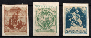 1916 Warsaw Local Issue, Poland, Unofficial Stamps (Mi. III c, IV c, V c, CV $100)