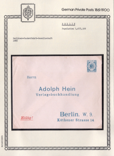 1887 Berlin - Germany Local Post, Private City Mail, Postal Stationery Cover, Mint