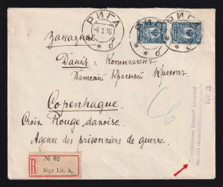 1916 (4 Jan) Russian Empire, Latvia, Registered Censored cover from Riga to Copenhagen, with Riga censor handstamp