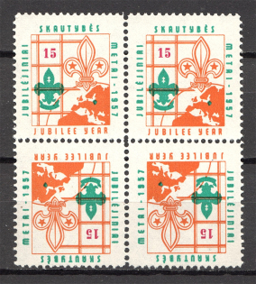 1957 Lithuania Baltic Scouts Exile Block of Four Tete-beche `15` (MNH)