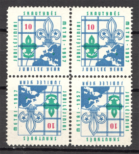 1957 Lithuania Baltic Scouts Exile Block of Four Tete-beche `10` (MNH)