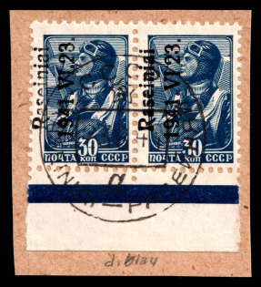 1941 30k Raseiniai, Occupation of Lithuania, Germany, Pair (Mi. 5 I, SHIFTED Overprint, Margin, Signed, Canceled, CV $30)