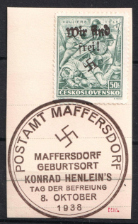 1938 50h Occupation of Maffersdorf, Sudetenland, Germany (Mi. 132, Maffersdorf Postmark, CV $90)