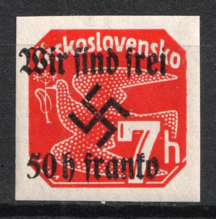 1938 50h on 7h Occupation of Rumburg, Sudetenland, Germany (Mi. 26, Signed)