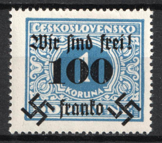 1938 100h on 1k Occupation of Rumburg, Sudetenland, Germany (Mi. 43, Signed, CV $20)