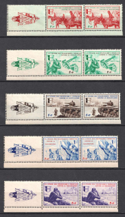 1942 French Legion, Germany, Pairs (Mi. VI - X, Coupons, Margins, Full Set, CV $140, MNH)