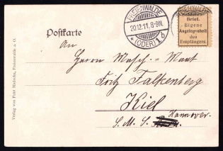 1911 Soldier's Private Letter Stamp, Germany, Postcard Freienwalde - Kiel