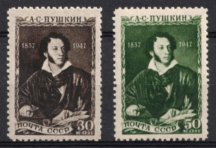 1947 100th Anniversary of the Death of Pushkin, Soviet Union, USSR (Full Set, MNH)