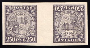 1921 250r RSFSR, Russia, Gutter Pair Tete-beche (Zag. 10, Zv. 10, Ordinary Paper)