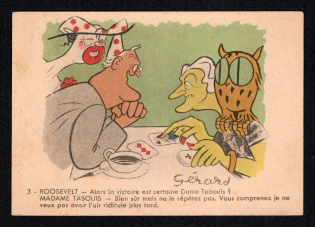 'Roosevelt and Soothsayer', France, WWII Anti-American Propaganda, Roosevelt Caricature, Postal Card, Mint