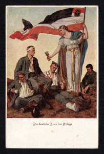 1915 (29 Nov) 'The German Woman in War', Red Cross, National Committee for Volunteer Nursing in War, German Official Postcard from Munich to Wiesbaden