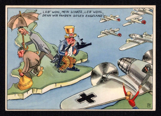 1933 'Farewell, My Darling, Farewell, for We are Heading Towards England', Plauen, Germany, WWII Anti-Allies Propaganda, Caricature, Postcard, Author H. W. Gipser