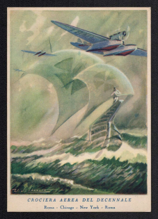 'Ten Year Aircraft Cruise: Rome - Chicago - New York - Rome', WWII Italy Propaganda Postcard, Mint
