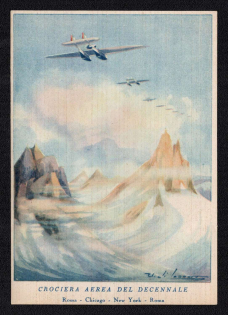 'Ten Year Aircraft Cruise: Rome - Chicago - New York - Rome', WWII Italy Propaganda Postcard, Mint