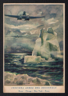 'Ten Year Aircraft Cruise: Rome - Chicago - New York - Rome', WWII Italy Propaganda Postcard, Mint