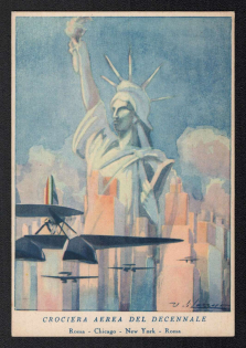 'Ten Year Aircraft Cruise: Rome - Chicago - New York - Rome', WWII Italy Propaganda Postcard, Mint