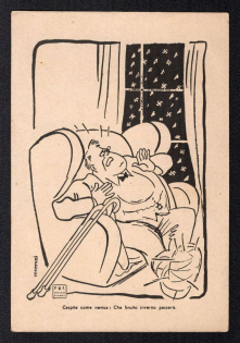 'Wow Like Snow! What a Bad Winter it will Pass', Naples, WWII Italy, Anti-Facism Propaganda, Caricature, Postcard, Mint