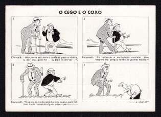 'The Blind and the Lame', Portugal, WWII Anti-Allies Propaganda, Roosevelt Churchill Caricatures, Postcard, Mint
