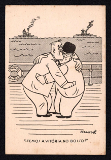 'We Have The Victory in The Pocket!', Switzerland, WWII Anti-American Propaganda, Roosevelt Caricature, Postcard, Mint