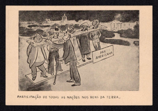 'Participation of all Nations in the Goods of the Earth', Switzerland, WWII Anti-American Propaganda, Roosevelt Caricature, Postcard, Mint