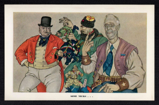 'Some Necks...', United States, WWII Anti-Axis Propaganda, Hitler Stalin Roosevelt Churchill Tojo Caricatures, Postcard From Esquire Magazin, Mint