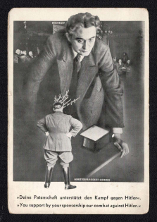 'Your Sponsorship Supports the Fight Against Hitler', United States, WWII Anti-Axis Propaganda, Dimitrov Caricature, Postcard, Mint