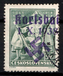 1938 50h Occupation of Karlsbad, Sudetenland, Germany (Mi. 56, Signed, Canceled, CV $290)