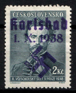 1938 2k Occupation of Karlsbad, Sudetenland, Germany (Mi. 59, Signed, CV $120)