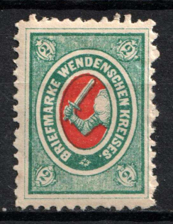 1875 2k Wenden, Livonia, Russian Empire, Russia (Kr. 10a, Sc. L8, Blue Green, CV $30)
