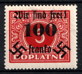 1938 100h on 5h Occupation of Rumburg, Sudetenland, Germany (Mi. 36, Signed, CV $60)