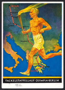 1936 Berlin 'Olympic Torch Relay', Third Reich, Germany, Postcard, Mint