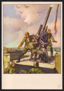 'Anti-Aircraft Artillery', Rome, Italy, Propaganda Postcard, Mint