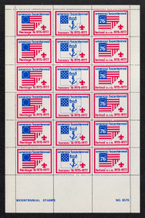 1975-77 United States, Scouts, Full Sheet, Scouting, Scout Movement, Cinderellas, Non-Postal Stamps