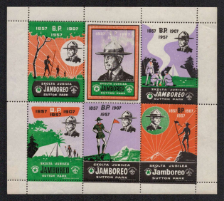 1957 Great Britain, Scouts, Souvenit Sheet, Scouting, Scout Movement, Cinderellas, Non-Postal Stamps