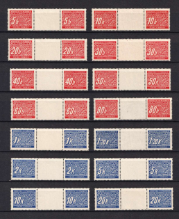 1939 Bohemia and Moravia, Germany, Official Stamps, Gutter - Pairs (Mi. 1 LW - 14 LW, Full Set, MNH)